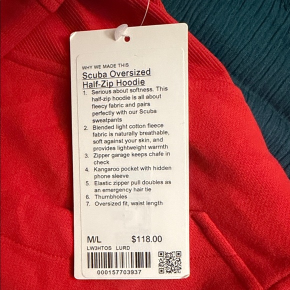 Lululemon LULU RED* SCUBA oversized half zip Hoodie NWT - Picture 4 of 4
